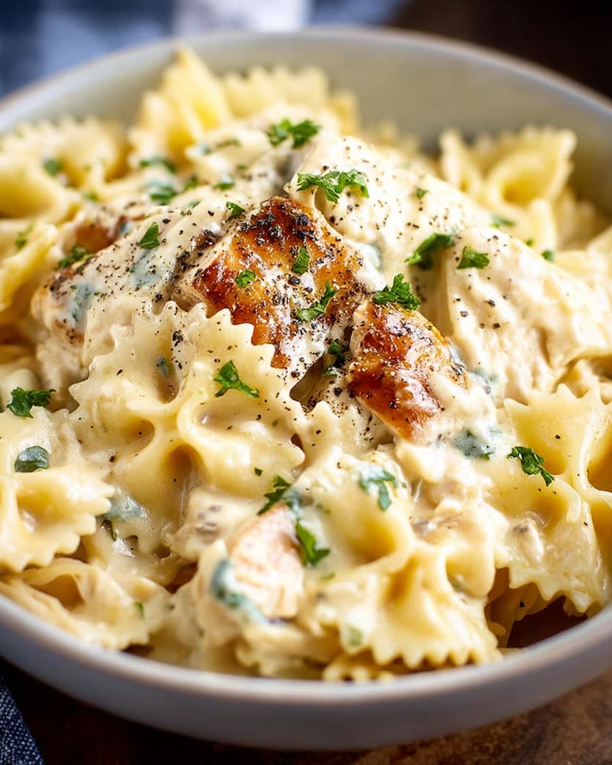 Ranch chicken Crock Pot pasta with tender chicken, bowtie noodles.