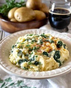 Slow cooker colcannon with creamy mashed potatoes, green cabbage, and herbs, lightly seasoned and served warm.