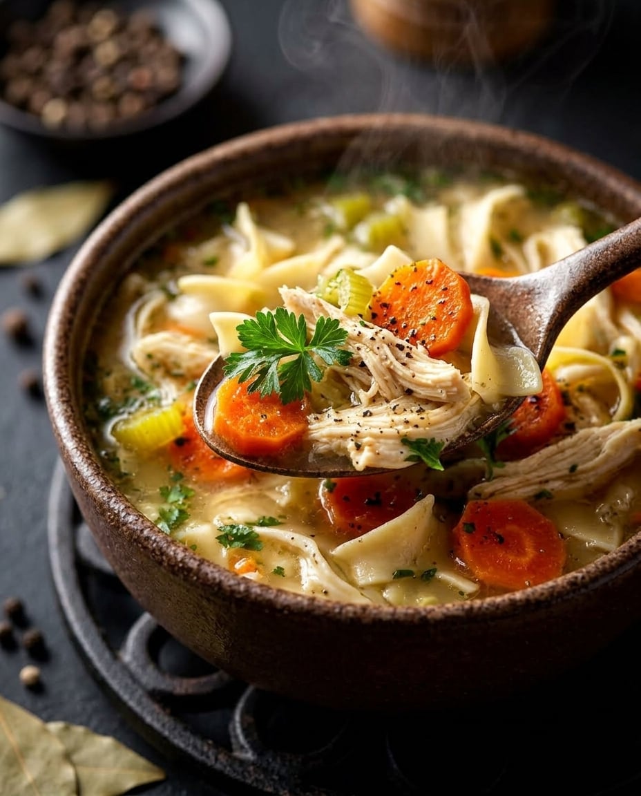 Finished Chicken Noodle Soup Crock Pot Magic