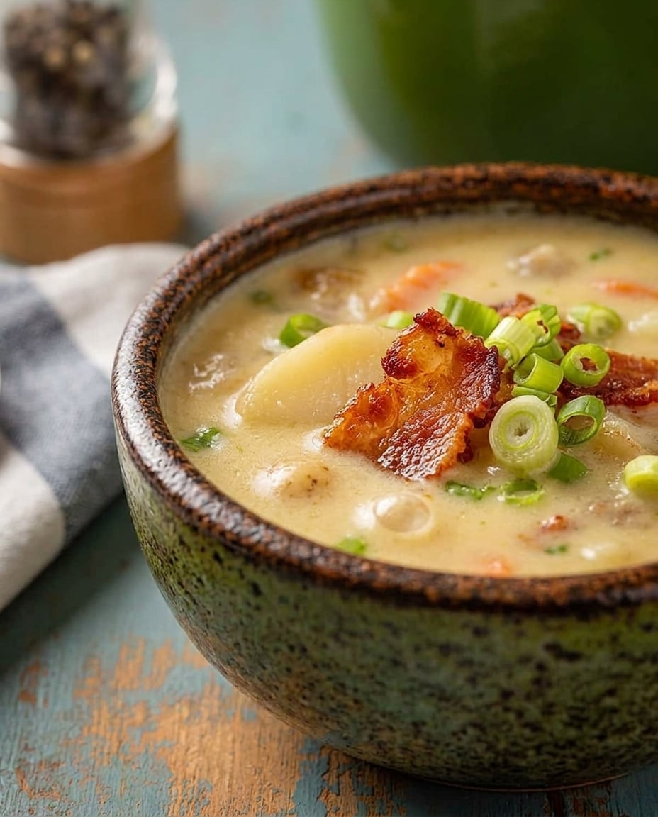 Crock Pot Potato Leek Soup with Bacon ready to eat