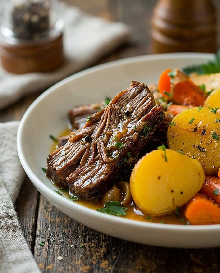 Finished Crock Pot Roast with Potatoes and Carrots