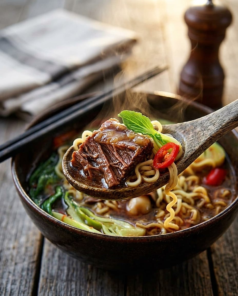 Finished Slow Cooker Beef Short Rib Ramen Bowl