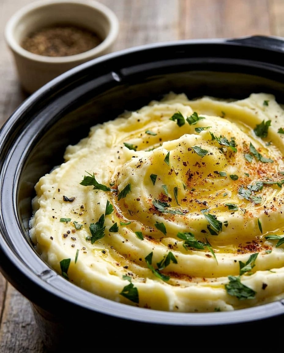 Slow Cooker Mashed Potatoes Done Right served