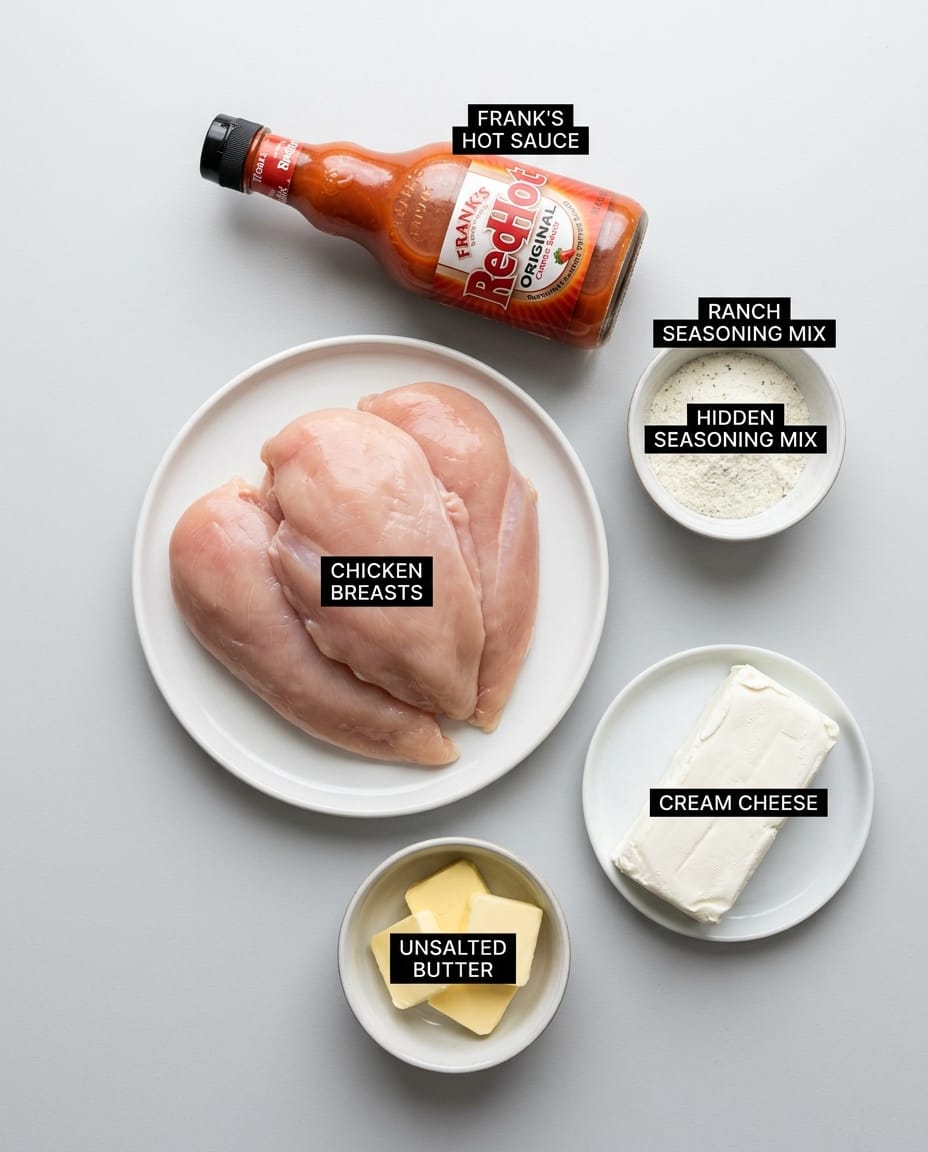 Ingredients for Buffalo Crack Chicken Crock Pot Recipe