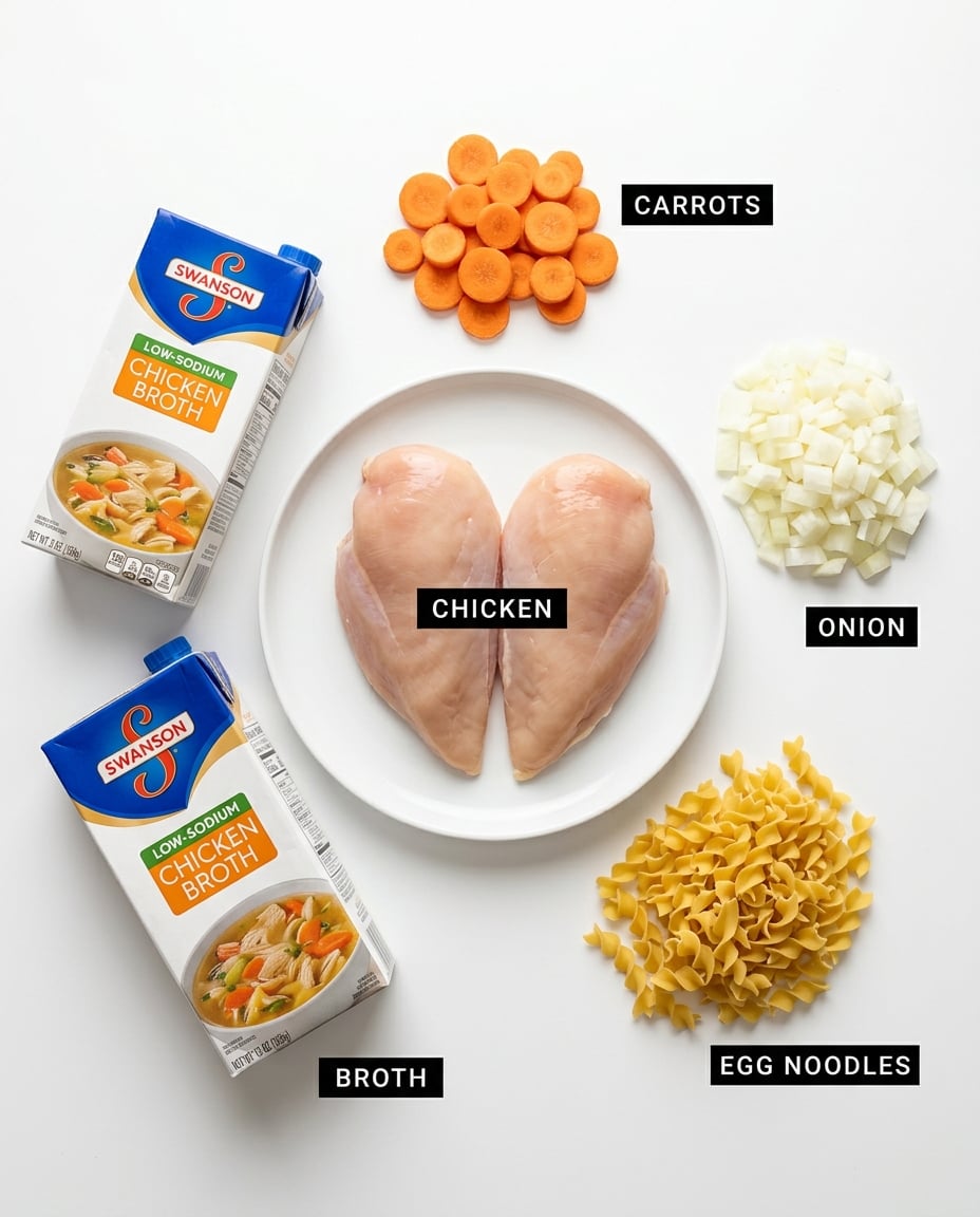 Fresh ingredients for Chicken Noodle Soup Crock Pot Magic