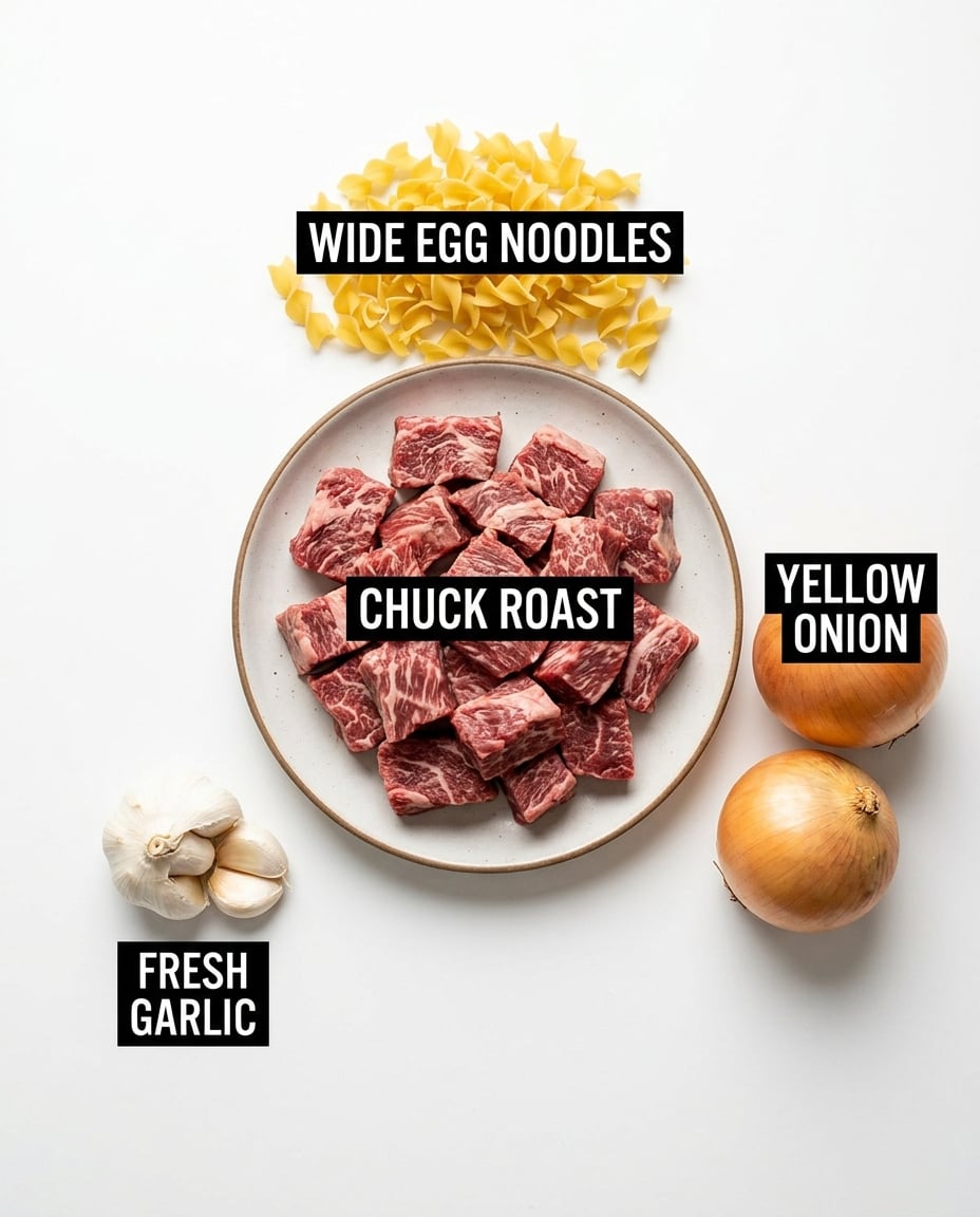 Ingredients for Crock Pot Beef Tips and Noodles Recipe