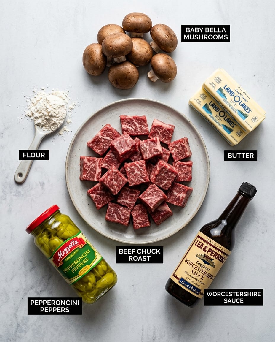 Ingredients for Crock Pot Beef Tips with Mushroom Gravy