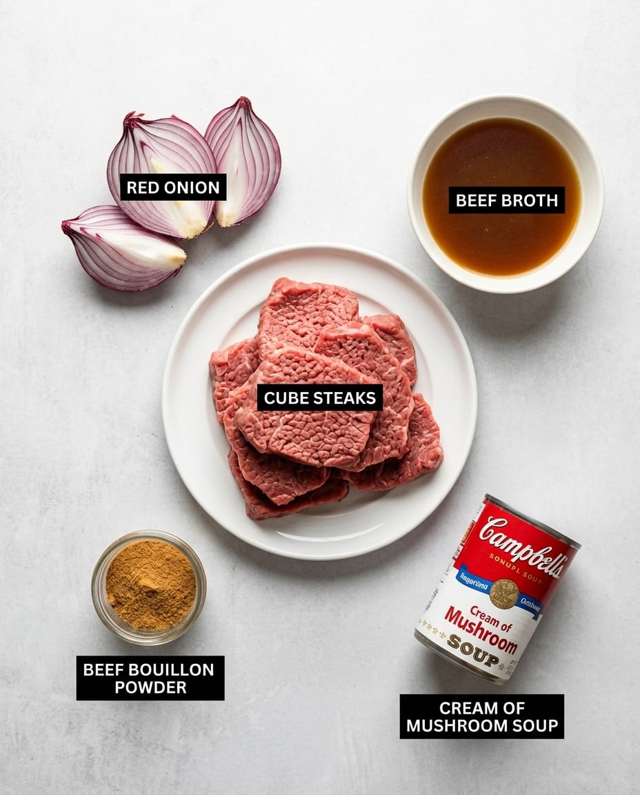 Ingredients for Crock Pot Bucket Steak with Gravy