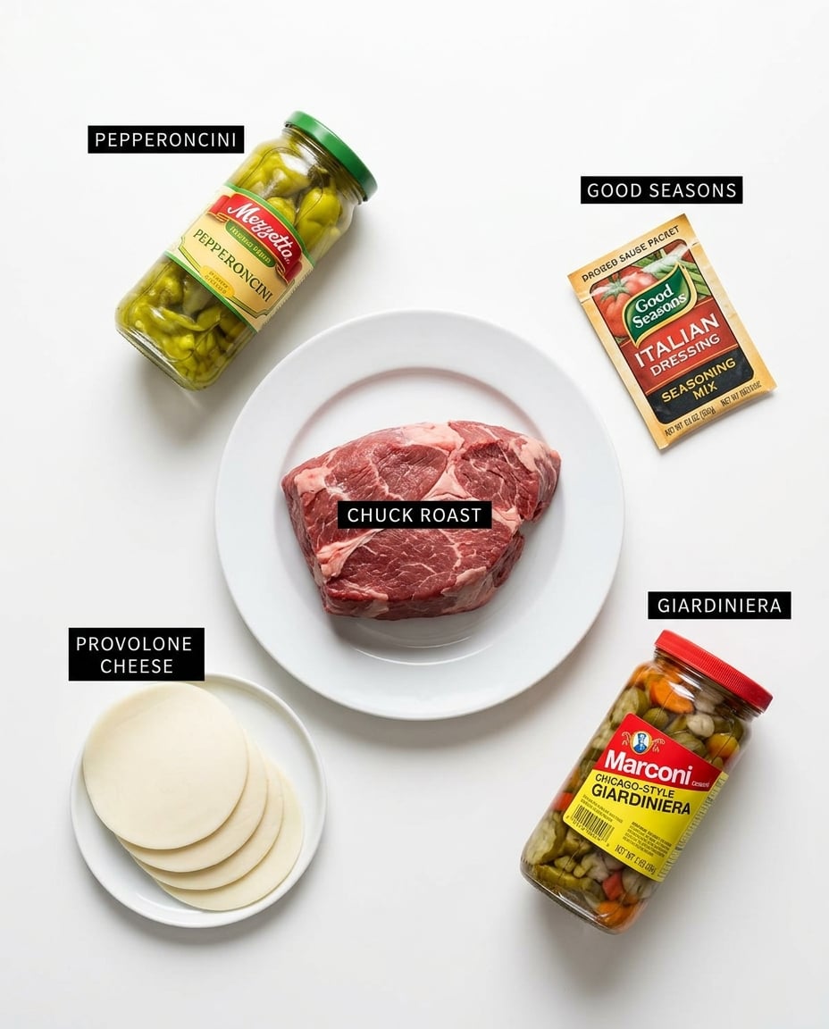 Fresh ingredients for Crock Pot Italian Beef Sandwiches
