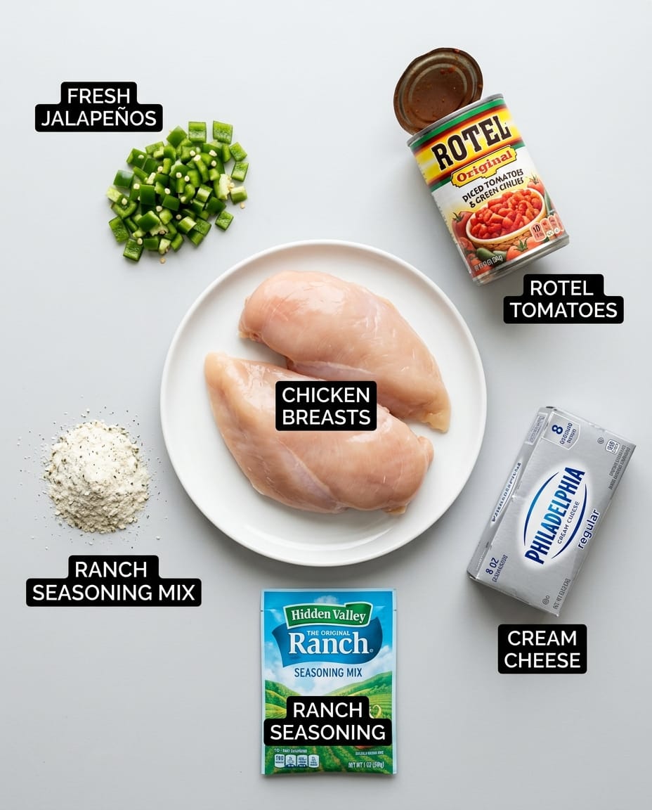 Ingredients for Crock Pot Jalapeño Popper Chicken Chili