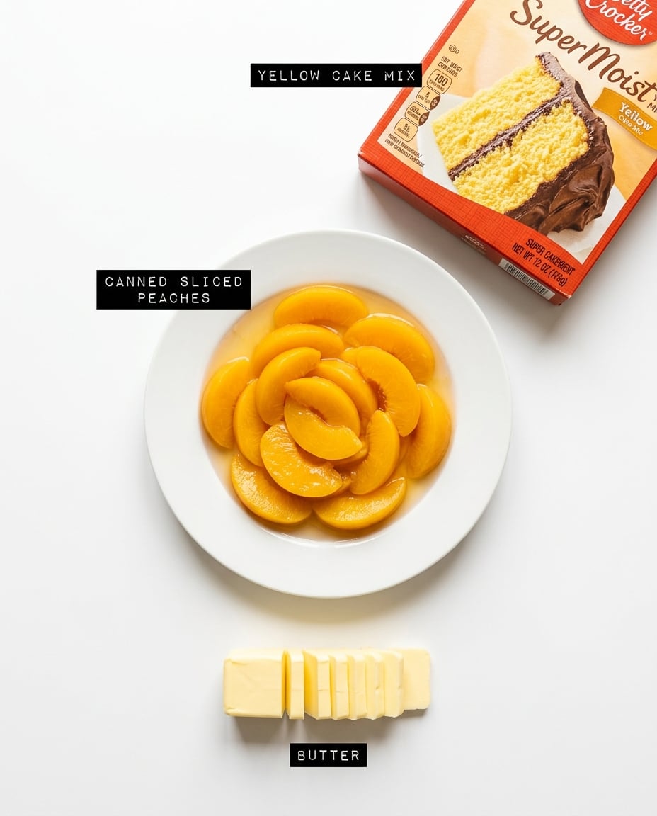Crock Pot Peach Cobbler in 3 Ingredients recipe ingredients