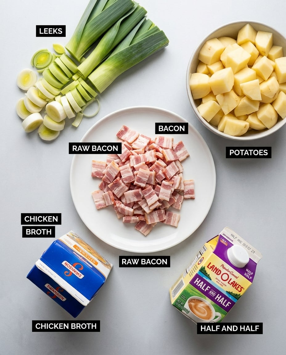 Crock Pot Potato Leek Soup with Bacon ingredients