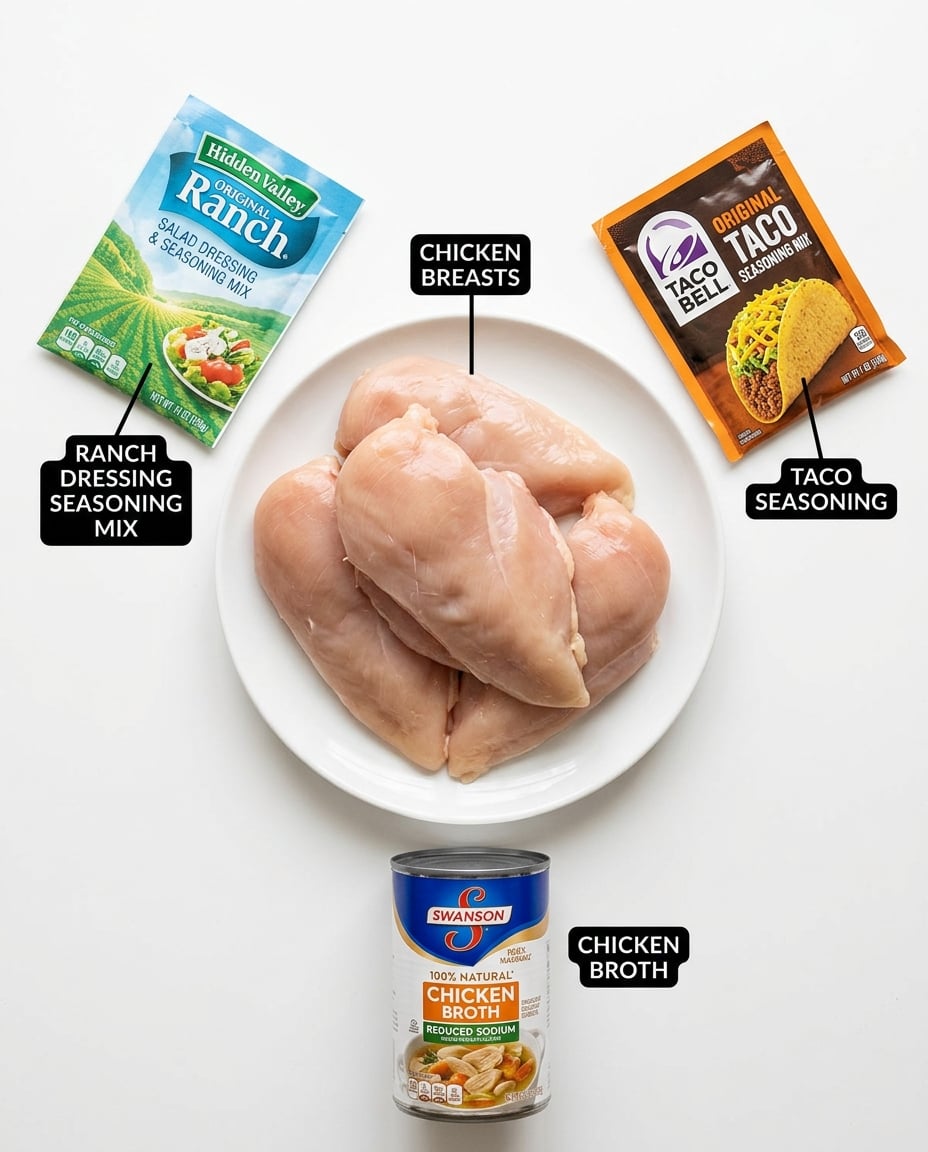 Ingredients for Crock Pot Ranch Chicken Tacos Recipe