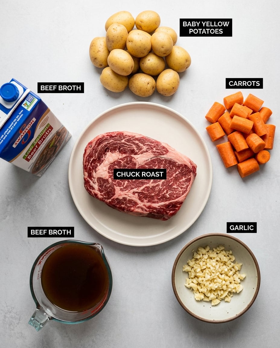 Ingredients for Crock Pot Roast with Potatoes and Carrots