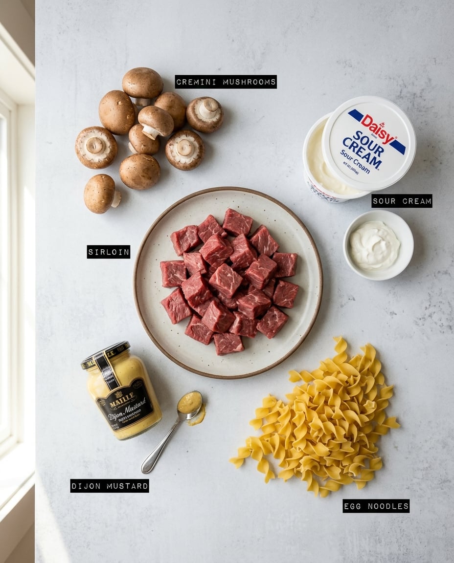 Ingredients for Crock Pot Steak Stroganoff, Creamy Fix