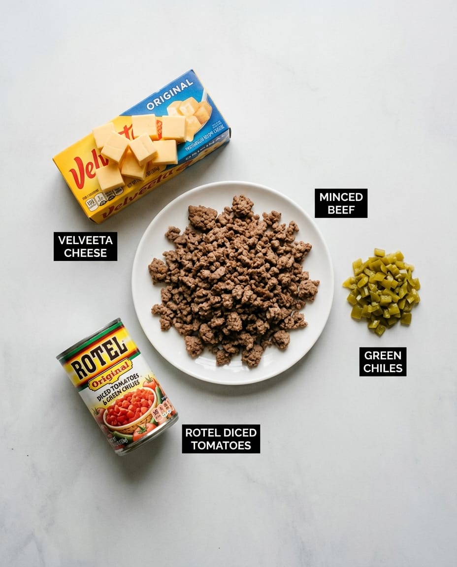 Ingredients for Rotel Dip Crock Pot Easy Cheesy Win