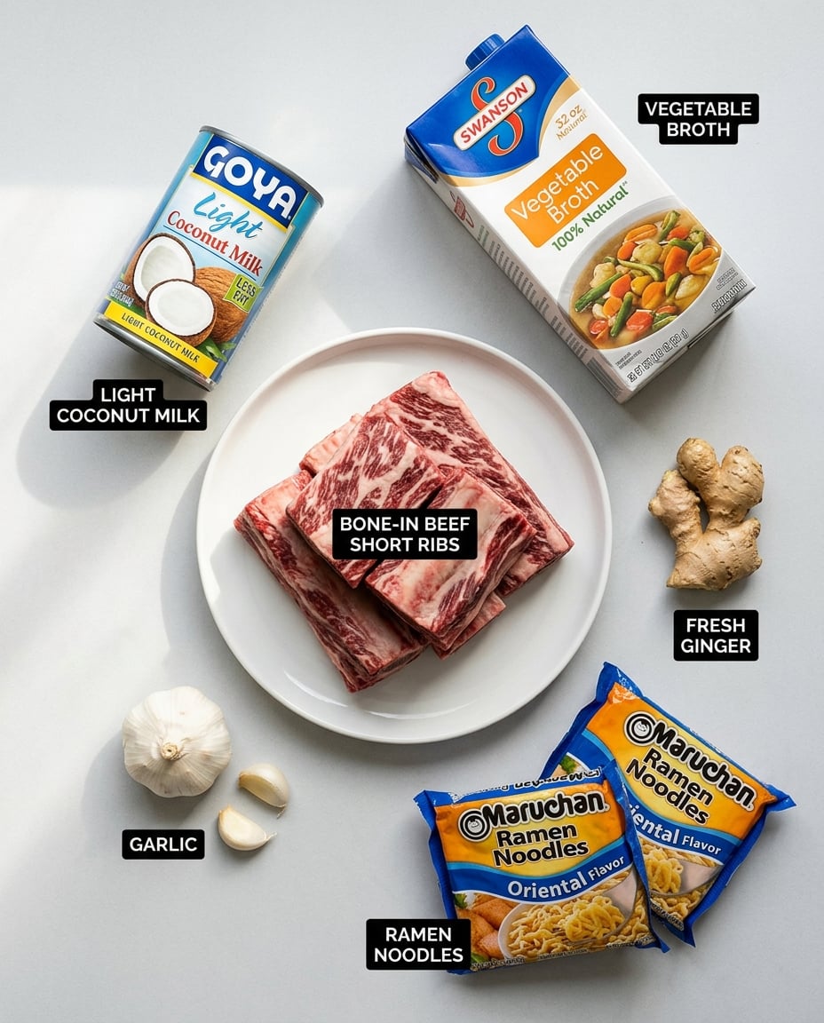 Ingredients for Slow Cooker Beef Short Rib Ramen Bowl